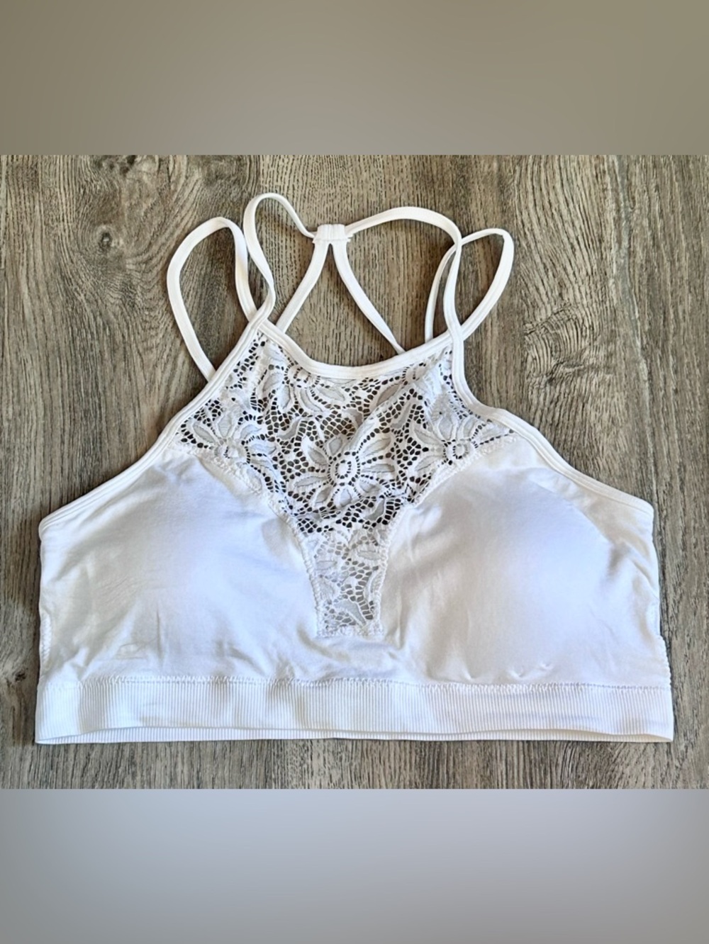 Zenana Outfitters White Lace High-Neck Strappy Bralette